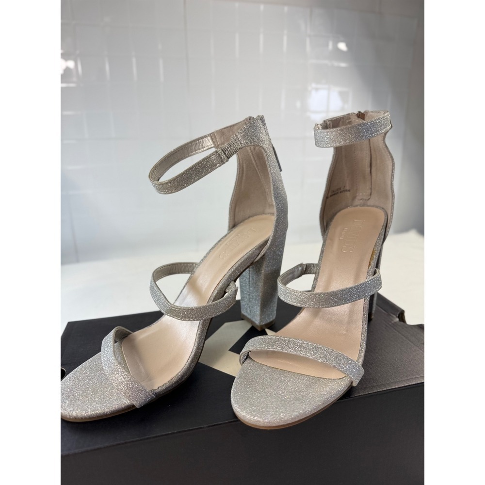 Davids Bridal Callista Silver Glitter Block Heel Sandals Ankle Strap Size 7